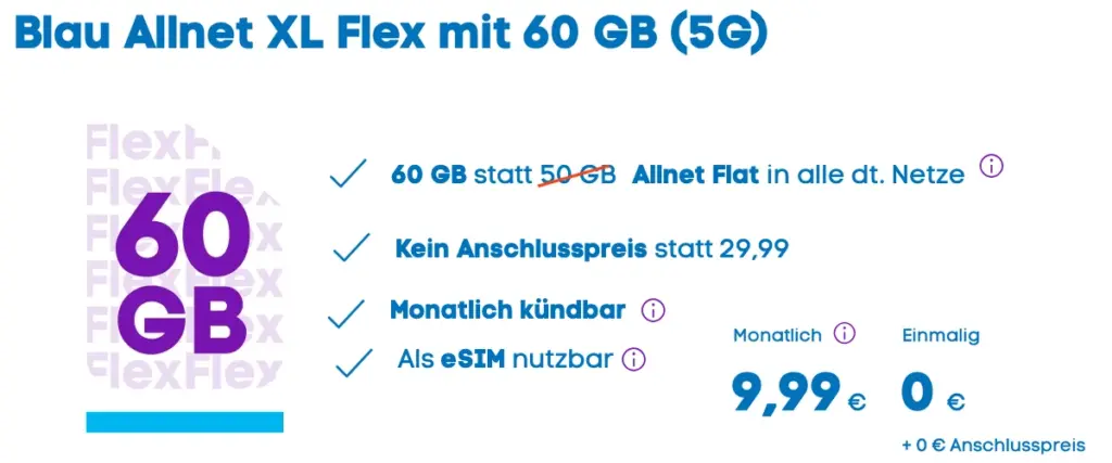 Blau 60 GB Allnet Flat 10 Euro